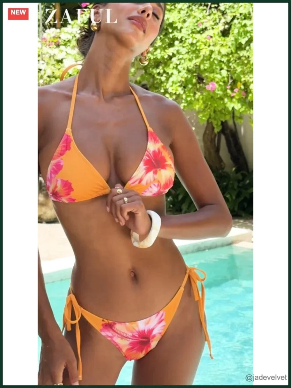 3 Piece Floral Halter Triangle Bikini Set with Mesh Cover Up Skirt